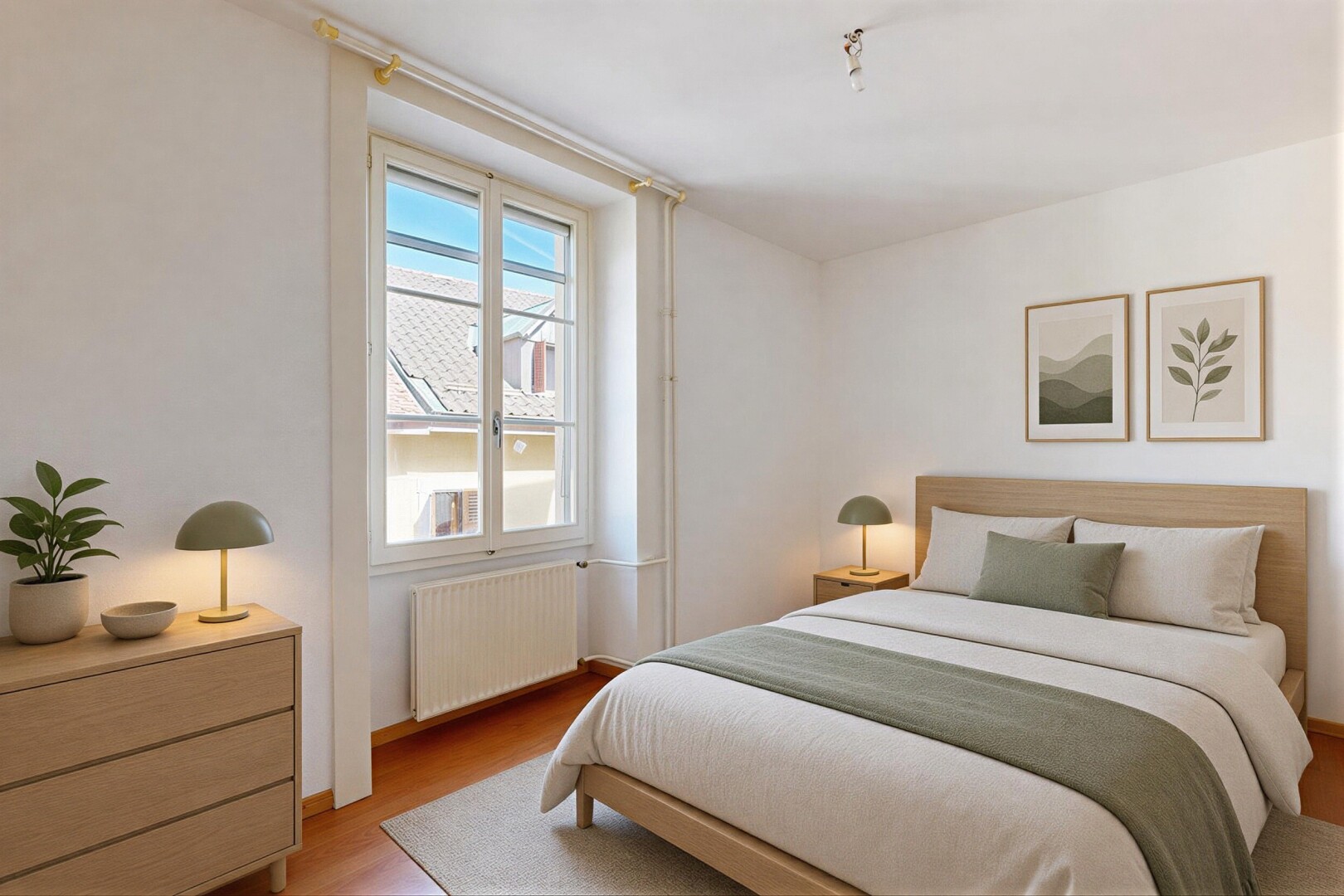 pièce vide avec cloison sèche, drywall, sol en finition bois, wood finish floor, et radiateur