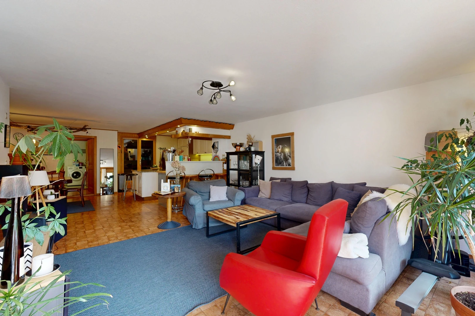 living room featuring track lighting