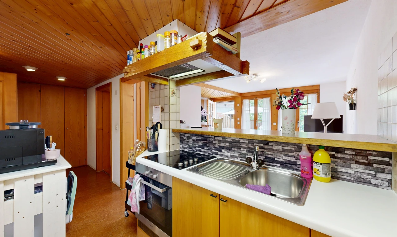 kitchen with light countertops, oven, backsplash, french doors, and wooden ceiling
