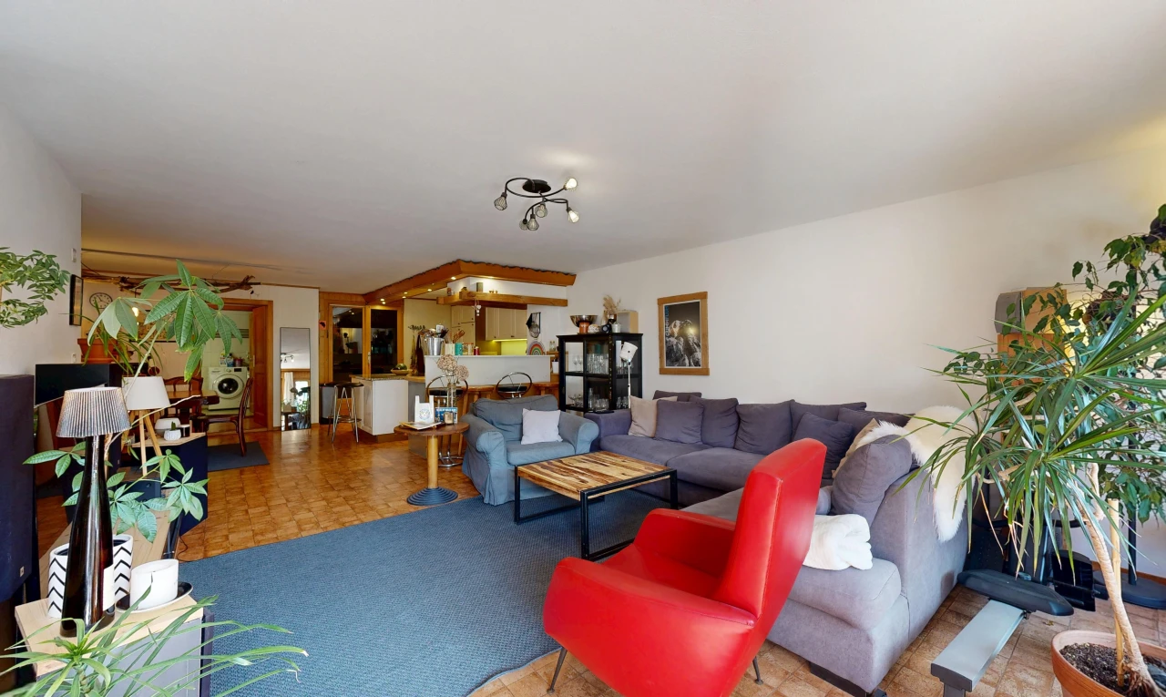 living room featuring track lighting
