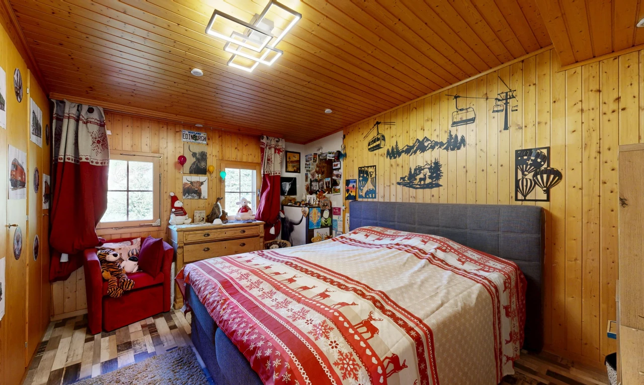 room / bedroom with wood walls and wooden ceiling