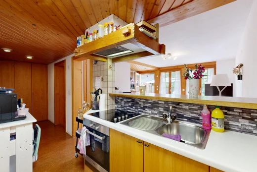 kitchen with light countertops, oven, backsplash, french doors, and wooden ceiling