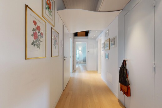 halle / korridor mit drywall, gipskartonwand, wood finish floor, holzfußboden, und einbauleuchten
