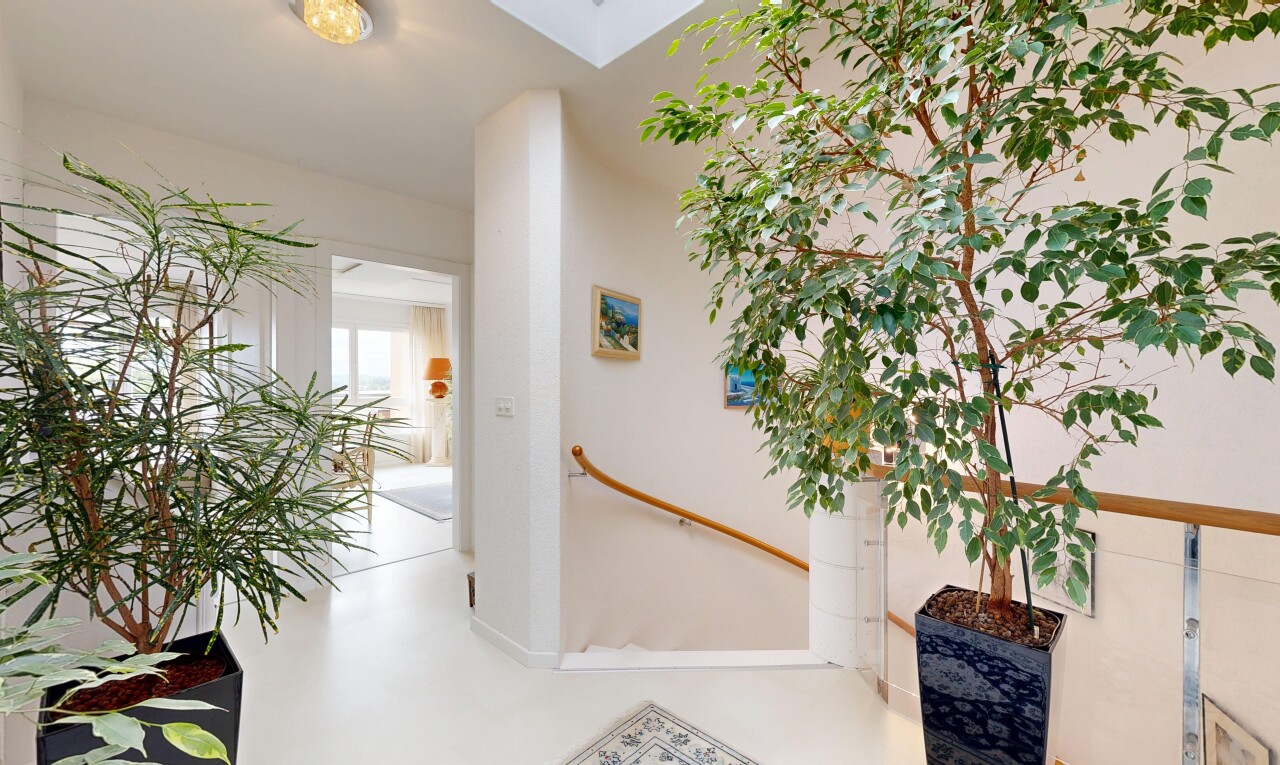 reception area / community lobby with a skylight