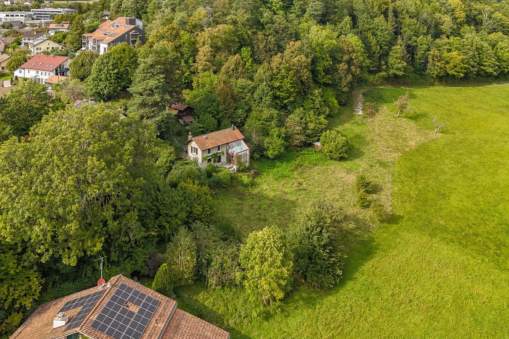 jardin avec pelouse, aerial view, et structure extérieure