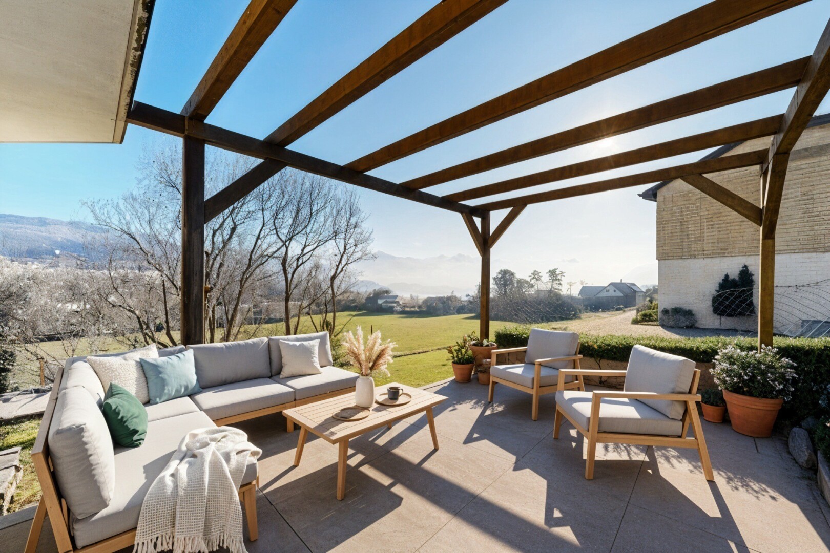 terrasse avec pergola, from property, day time, et terrasse