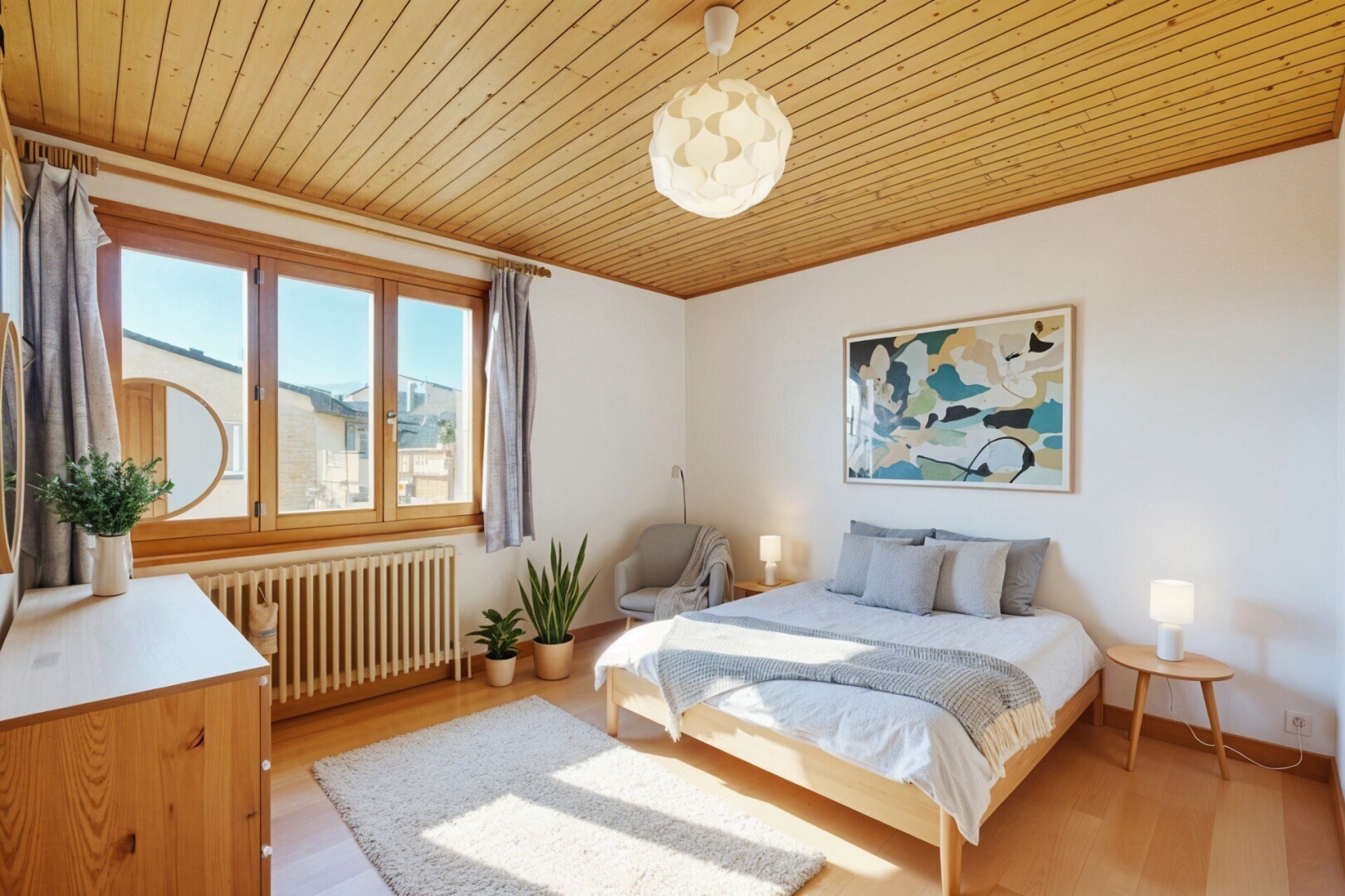 chambre avec day time, radiateur, inside property, cloison sèche, et drywall