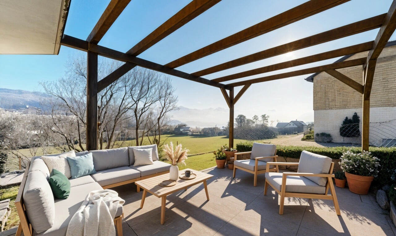 terrasse avec pergola, from property, day time, et terrasse