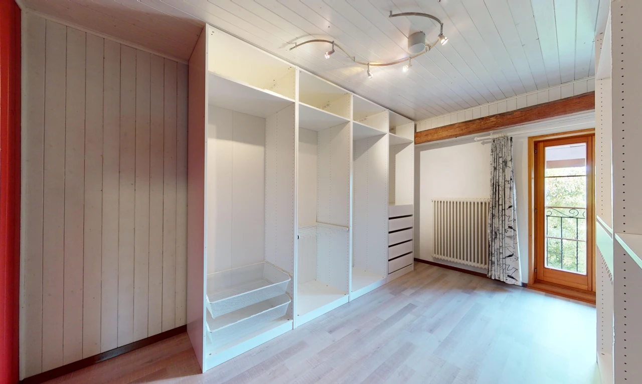 spacious closet with hardwood / wood-style flooring and radiator heating unit