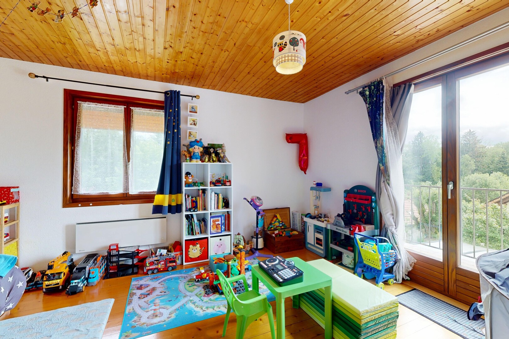 room / bedroom with light wood-style flooring, access to outside, and wooden ceiling