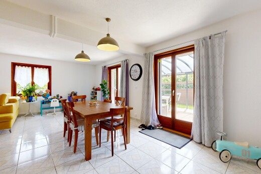 dining space featuring french doors and light tile patterned floors