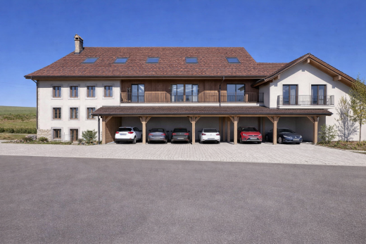 façade avec property visible, day time, cheminée, et pelouse