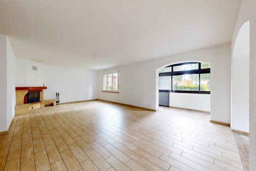 pièce vide avec inside property, cheminée, sol en finition bois, wood finish floor, et lumière naturelle
