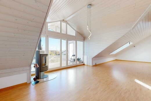 leerer raum mit dachschräge, vaulted ceiling, day time, natürliches licht, und natural light