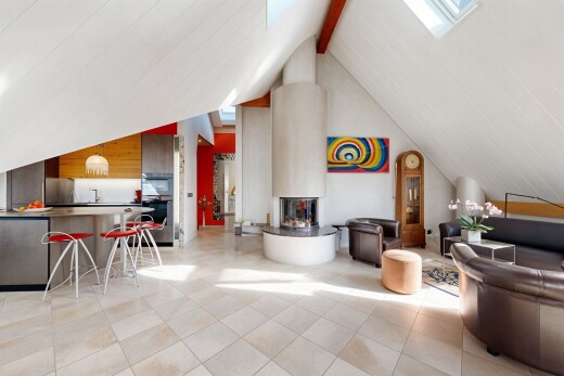 küche mit beamed ceiling, balkendecke, küchenbar, vaulted ceiling, und dachschräge