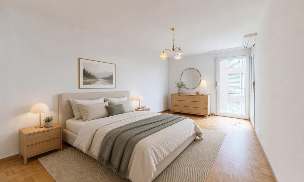 chambre avec sol en finition bois, wood finish floor, cloison sèche, drywall, et parquet floor