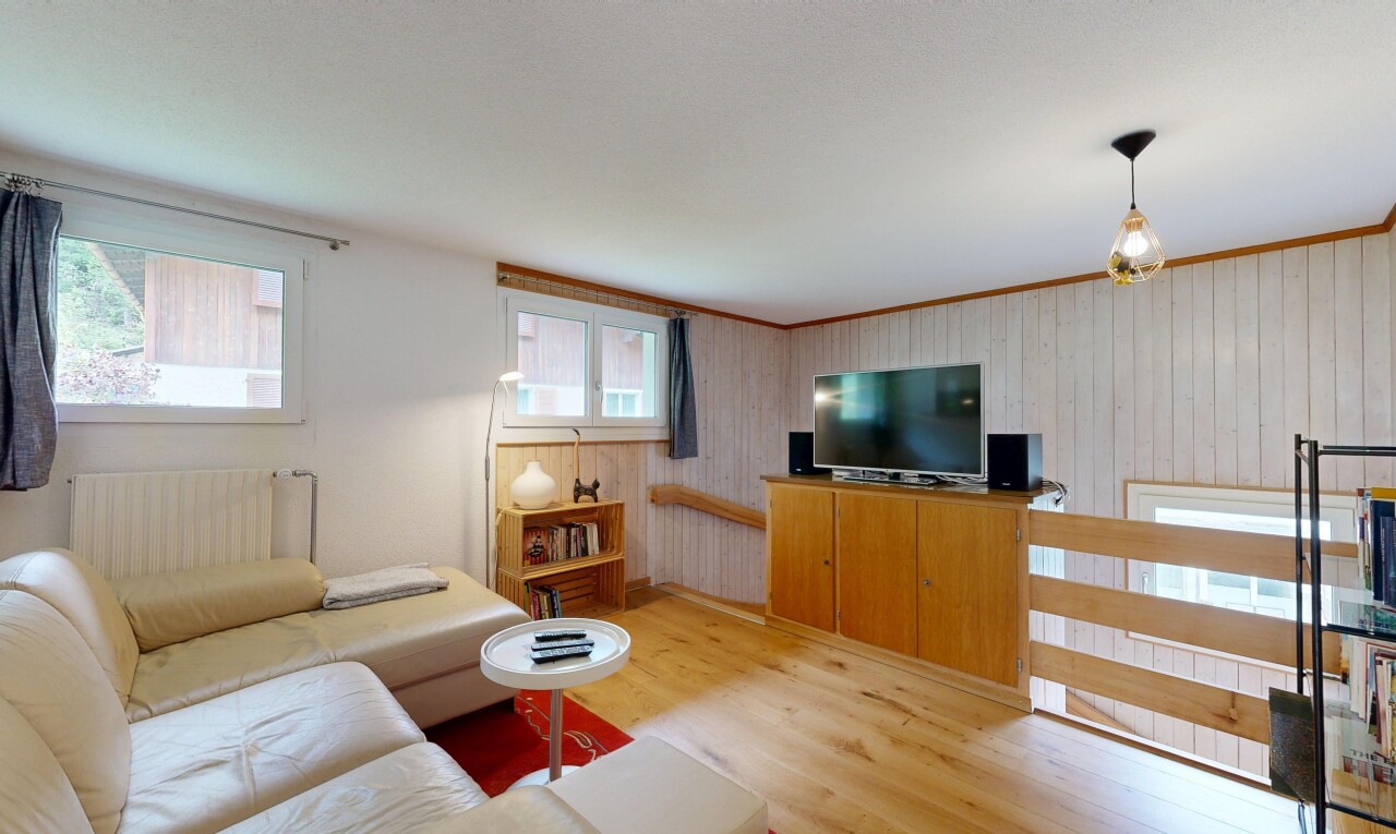 wohnzimmer mit natürliches licht, natural light, holzfußboden, wood finish floor, und fernseher