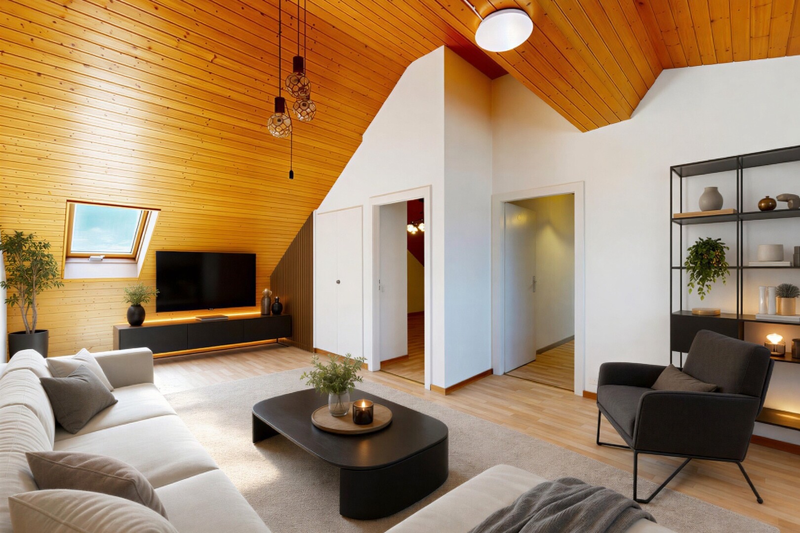pièce vide avec wood wall, mur en bois, wood finish floor, sol en finition bois, et high ceiling