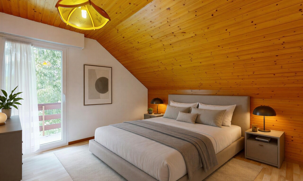 pièce vide avec mur en bois, wood wall, dated wood wall, sol en finition bois, et wood finish floor