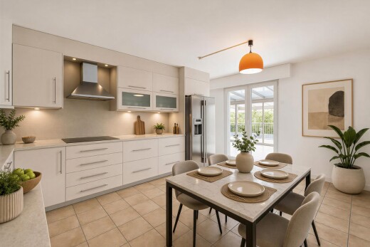 cuisine avec hotte, dark countertops, plans de travail, dosseret, et backsplash