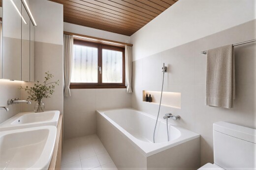 bathroom with a garden tub, wood ceiling, and tile walls