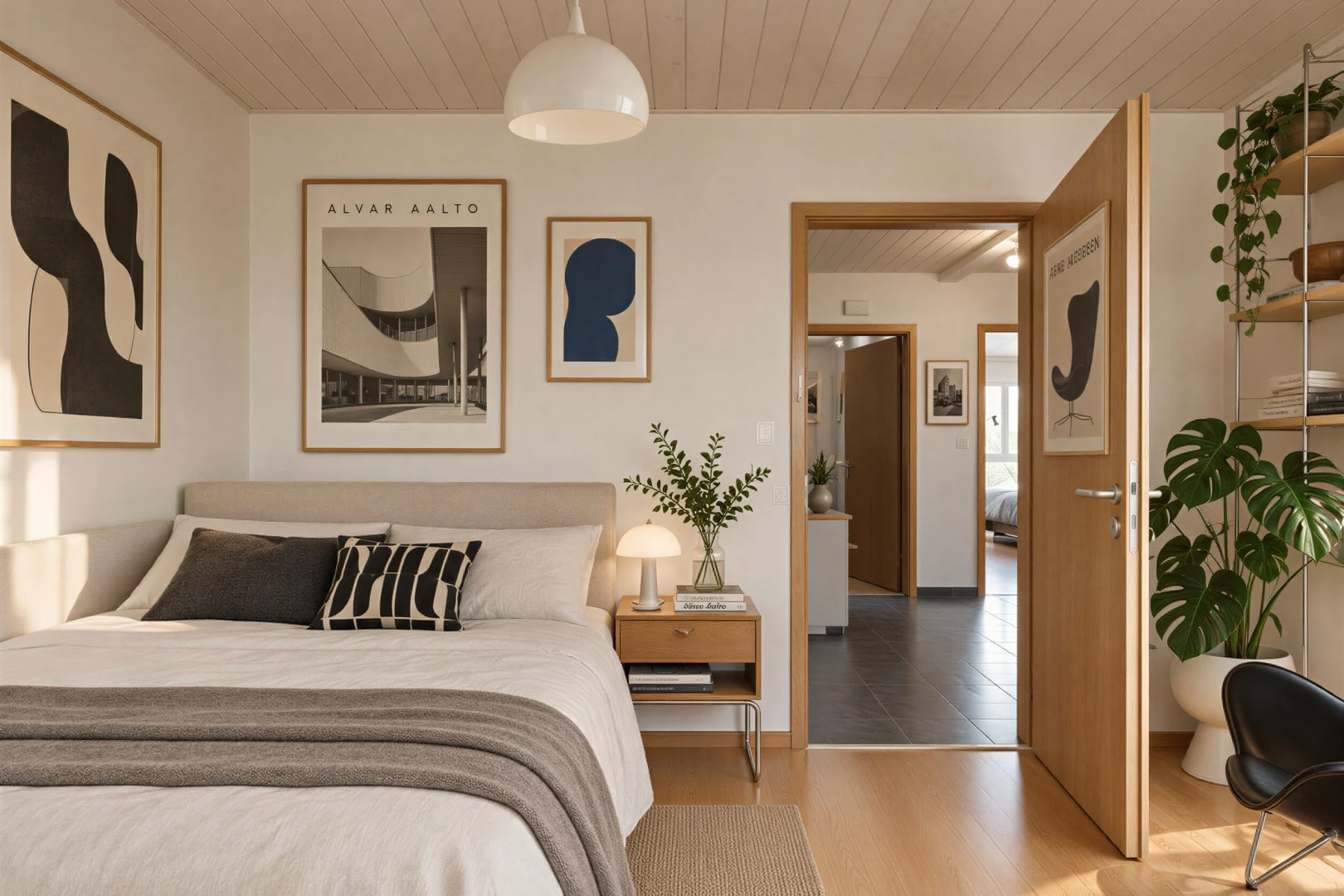 chambre avec cloison sèche, drywall, inside community, plafond en bois, et wood ceiling