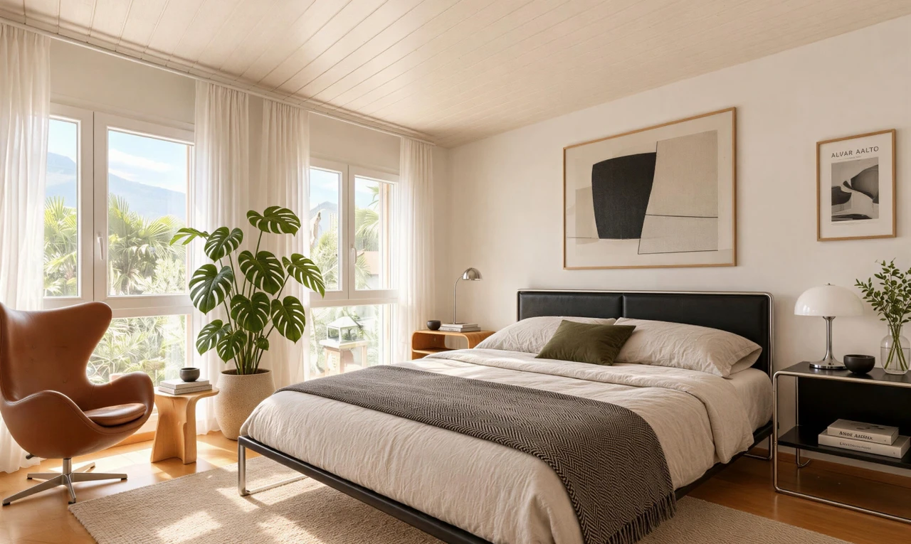chambre avec lumière naturelle, inside property, wood ceiling, plafond en bois, et wood finish floor