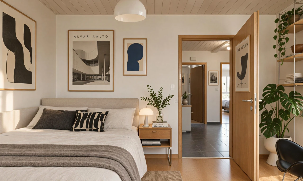 chambre avec cloison sèche, drywall, inside community, plafond en bois, et wood ceiling