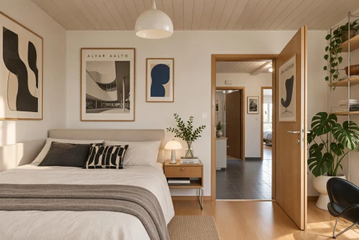 chambre avec cloison sèche, drywall, inside community, plafond en bois, et wood ceiling