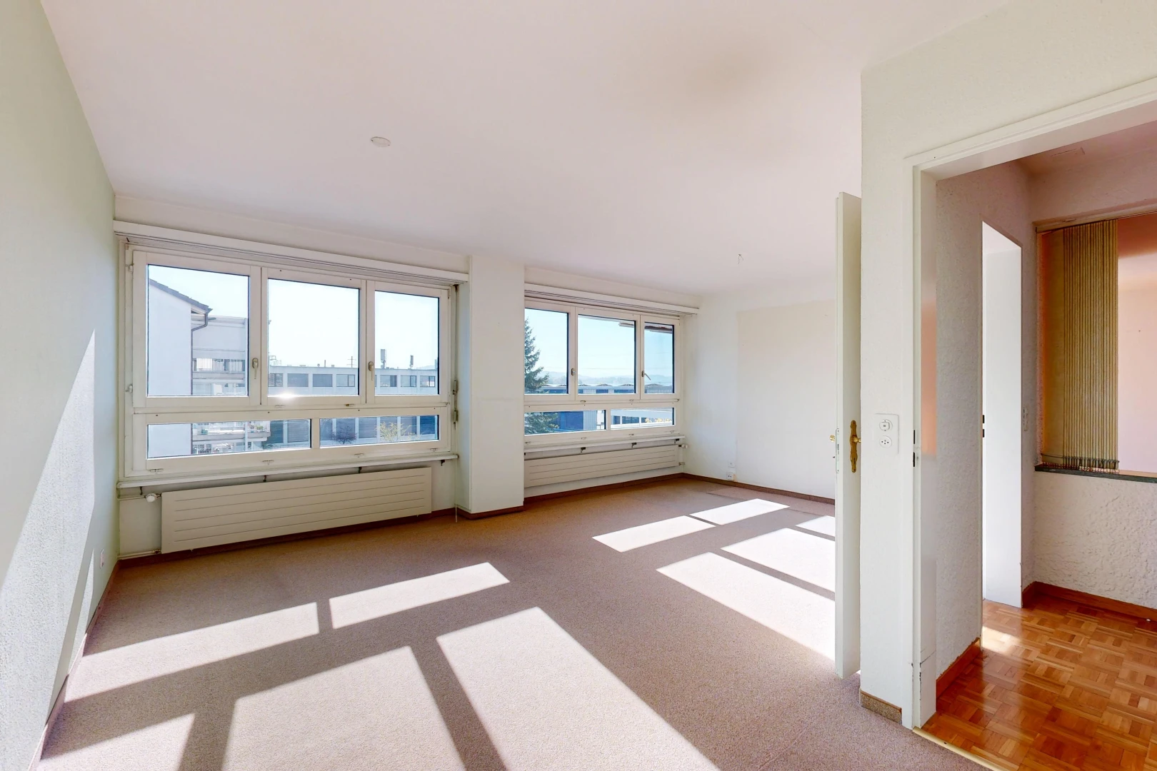 pièce vide avec carpet, moquette, radiateur, inside property, et lumière naturelle