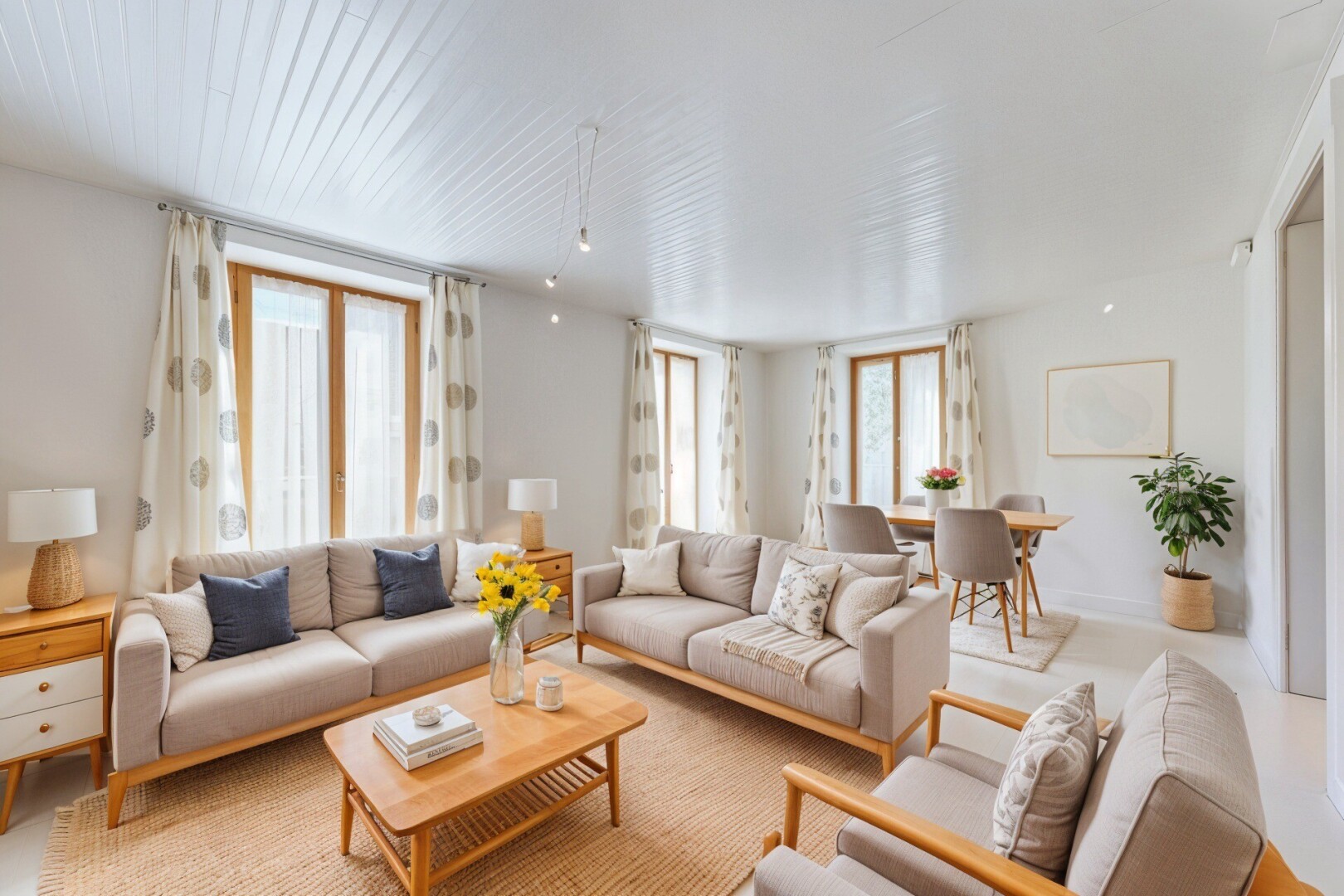 salle à manger avec télévision, natural light, lumière naturelle, drywall, et cloison sèche