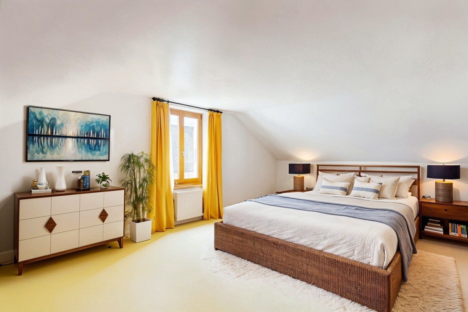 chambre avec pièce supplémentaire, plafond bas, low ceiling, lumière naturelle, et natural light