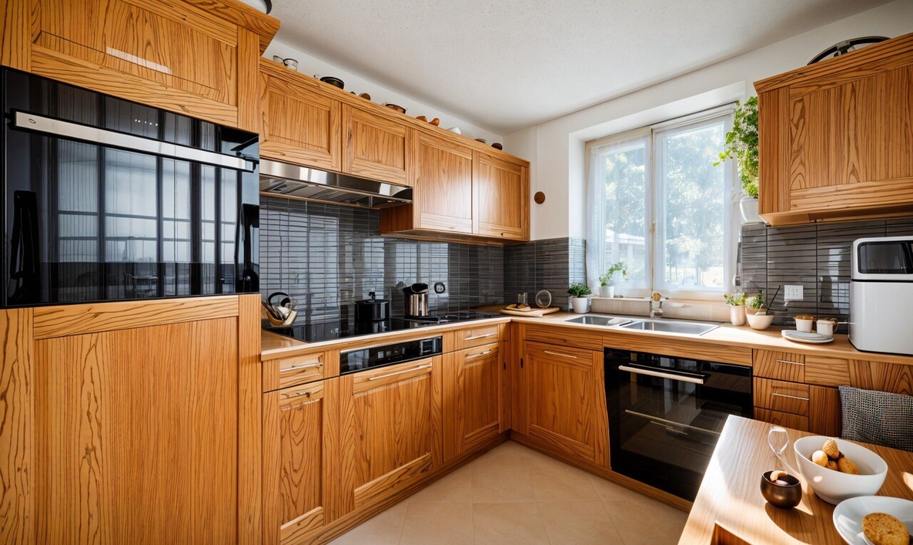cuisine avec four, dosseret, backsplash, lumière naturelle, et natural light