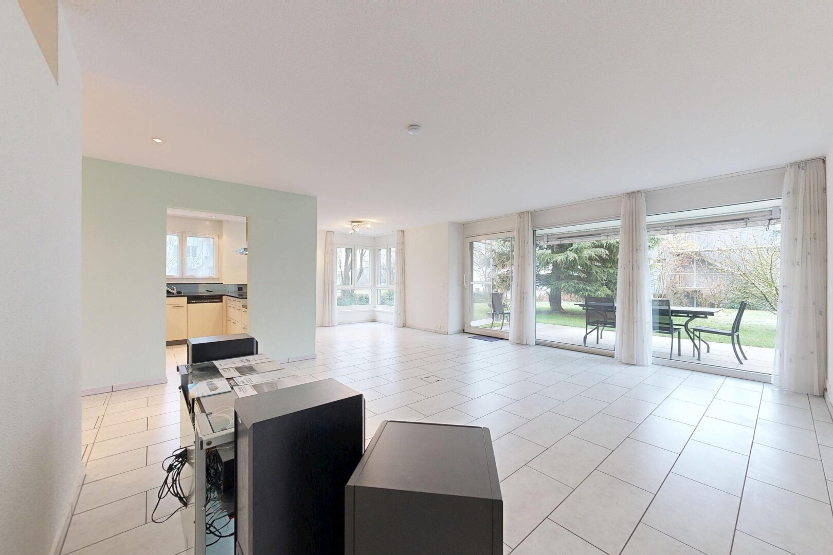 living room featuring light tile patterned floors