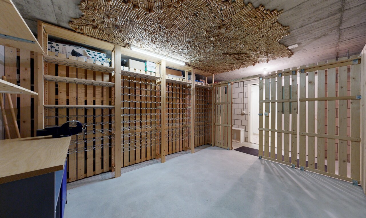 wine cellar with concrete flooring