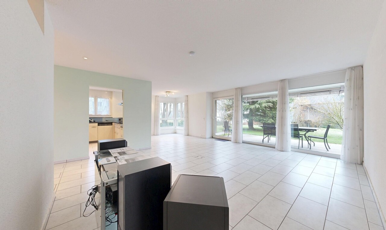 living room featuring light tile patterned floors