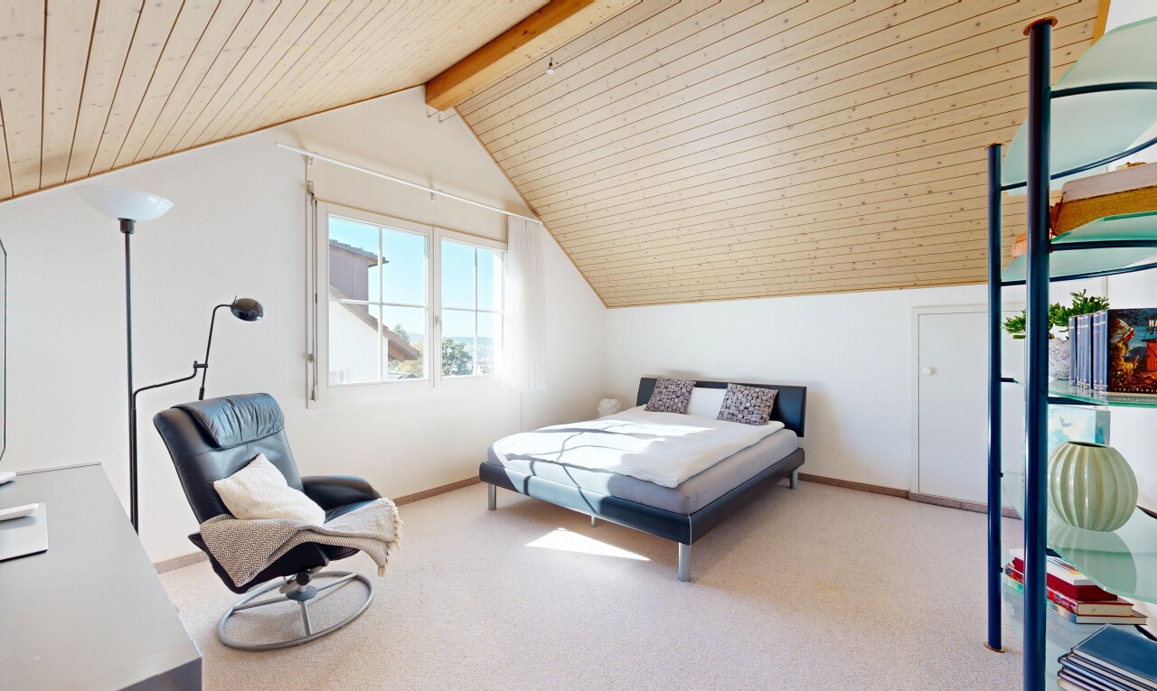 room / bedroom with wooden ceiling and carpet