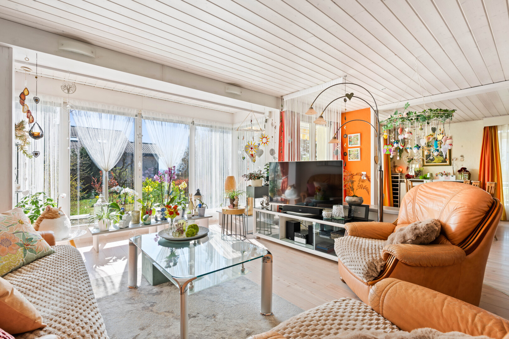 living room featuring wooden ceiling and wood finished floors