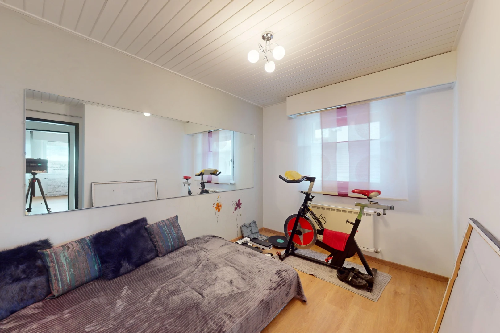 zimmer / schlafzimmer mit natürliches licht, parkettboden, und kühler