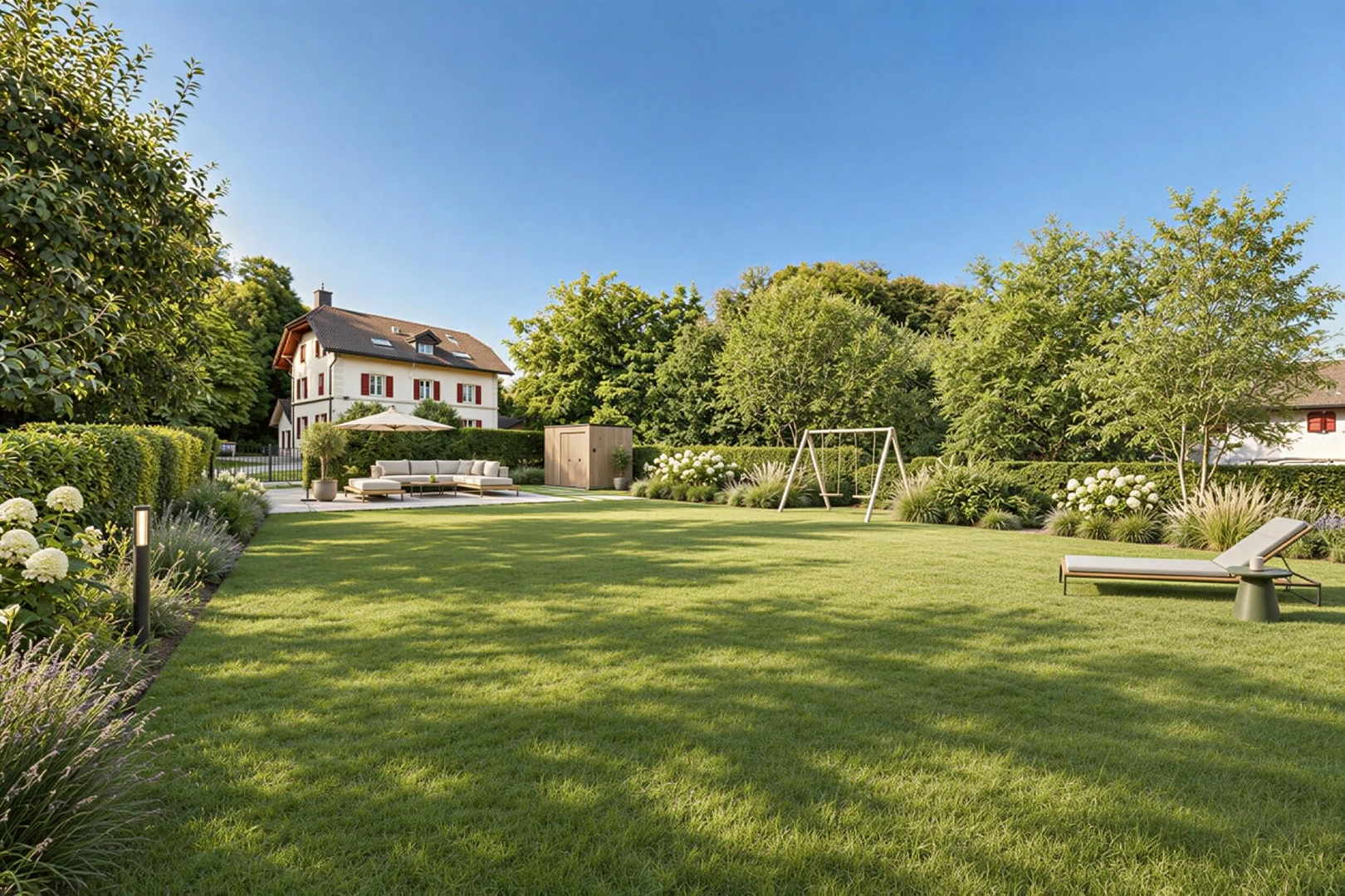 jardin avec pelouse, day time, espace de vie extérieur, vue sur les bois, et woods view