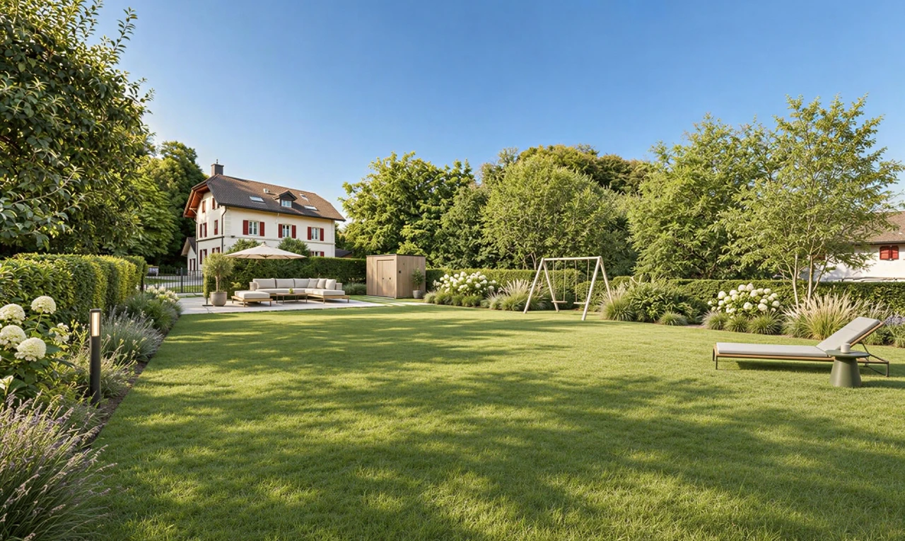 jardin avec pelouse, day time, espace de vie extérieur, vue sur les bois, et woods view