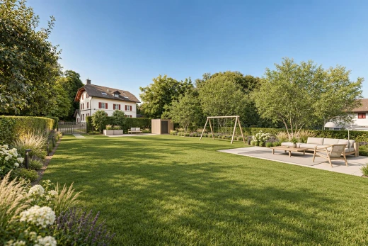 jardin avec espace de vie extérieur, pelouse, clôture, day time, et woods view