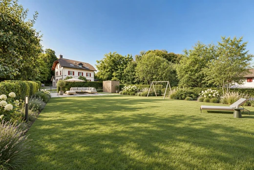 jardin avec pelouse, day time, espace de vie extérieur, vue sur les bois, et woods view