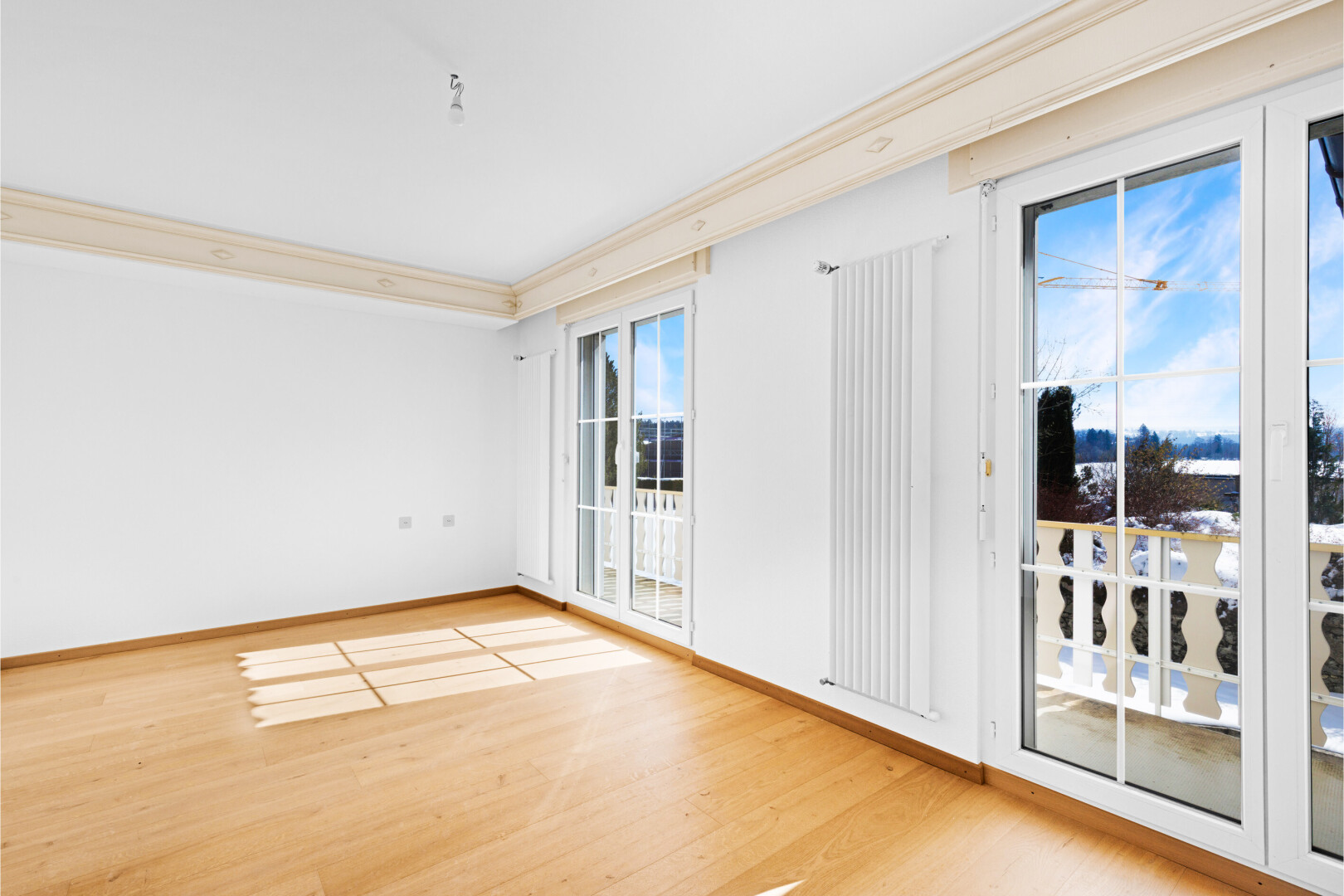 pièce vide avec day time, inside property, sol en finition bois, wood finish floor, et cloison sèche