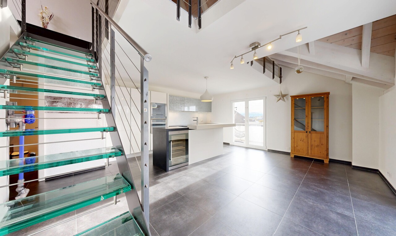 stairway featuring wine cooler