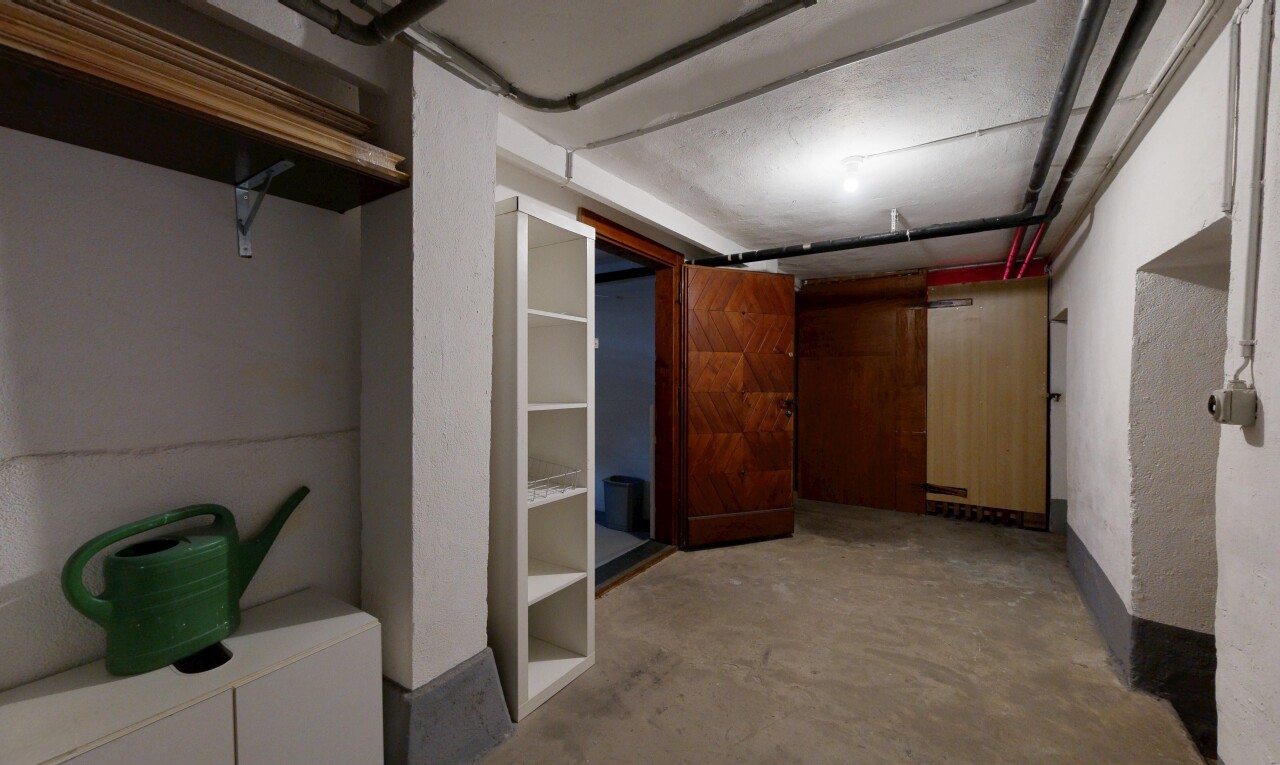 couloir avec sol en béton, concrete floor, unfinished concrete floor, inside property, et sous-sol