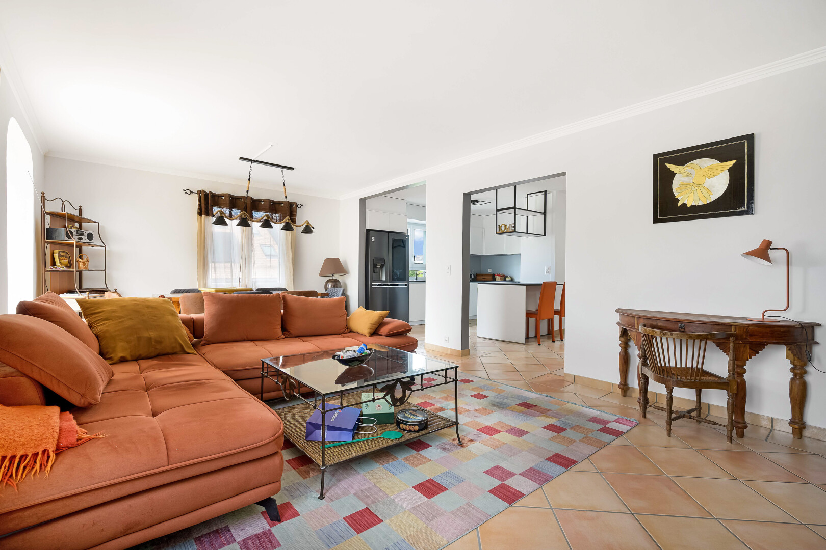 living room with light tile patterned floors