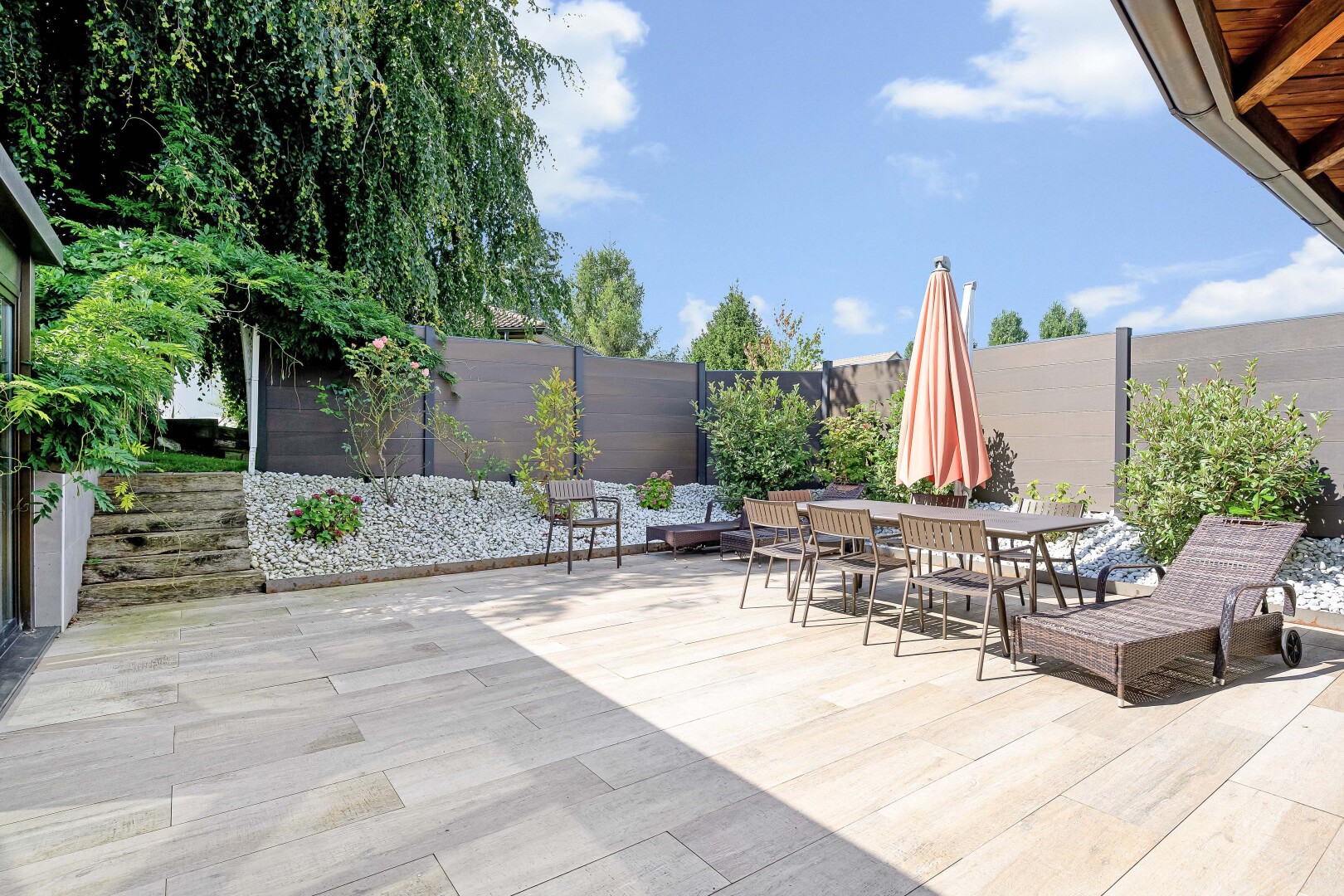 patio / terrace with a patio area, outdoor dining area, and a fenced backyard