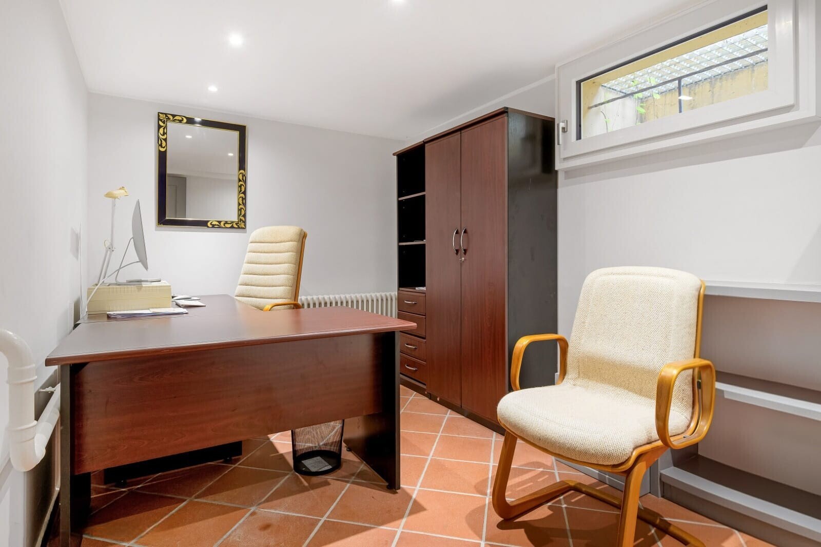 office featuring light tile patterned flooring and recessed lighting