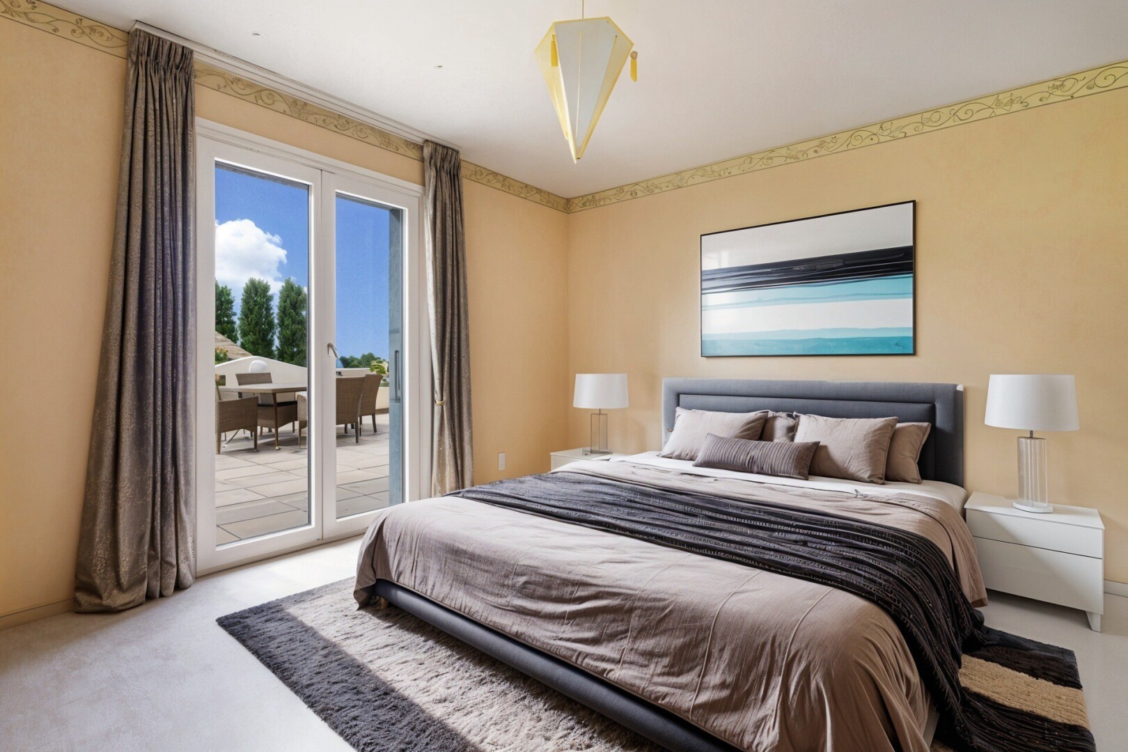 room featuring access to exterior and light carpet